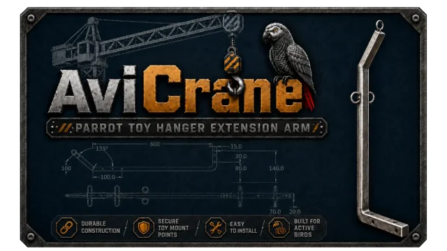 AviCrane Parrot Toy Hanger Extension Arm artwork and specifications